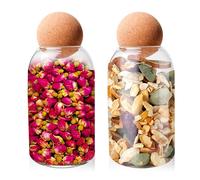 PORFOYO 2 Pcs Boîtes de Conservation En Verre, avec Bouchon En Liège, Bocaux En Verre, Bocaux Rangement Cuisine, 800ml, pour Aliments En Sucre Et Café - Pour Pâtes, Riz, Farine, Avoine, Noix, Thé