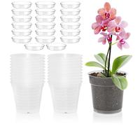 PORFOYO 20 Pièces Pot Orchidée, Pot Orchidée Transparent, 11,5cm Pot Transparent Orchidée, Pot Transparent avec Trous De Drainage Et Soucoupes, Pot De Fleurs pour Balcon Bureau, Intérieur, Extérieur