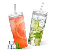 PORFOYO 2pcs Verre Avec Couvercle Et Paille 600ml Verre Canette, Bubble Tea Avec Paille Tasses À Eau Gobelets À Smoothie Gobelet Bubble Tea Pour Café Glacé, Jus, Smoothie, Thé Transparent