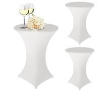 PORFOYO 3 Pièces Housse Mange Debout, Nappe Mange Debout, Stretch Nappe Housse De Table Nappe Ronde Nappe Extensible Couverture Extensible Bar Table Couverture pour Table Debout(80x110cm, Blanc)