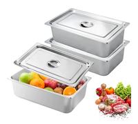 PORFOYO 3 Pièces Récipients En Acier Inoxydable, Bac Inox Alimentaire 32,5 X 17,5 X 6,5cm, Plat Four Rectangulaire, Plats À Four En Acier Inoxydable, Plat Inox Rectangulaire Avec Couvercle