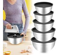 PORFOYO 5 Pièces Bols À Mélanger En Acier Inoxydable, Saladiers, Bol Inox, Ensemble De Bols Mélangeurs, 0.7l/ 1.1l/ 1.5l/ 2l/2.7l Bols En Acier Inoxydable, Cul De Poule Inox Pour Cuisine, Le Stockage