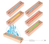 PORFOYO 5 Pièces Socle Lumineux Led En Bois, Socles Led En Bois, Socle Lumineux Led Boiss, Base De Présentation Rectangulaire Pour Blocs De Verre Cristaux Verre Résine, 15cm, 7 couleurs