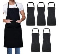 PORFOYO 5 Pièces Tablier de Cuisine Etanche, Tablier de Cuisine avec 2 Poches, Tablier réglable 80 * 70cm, Noir Tablier pour Cuisine, Jardinage, Peinture, BBQ