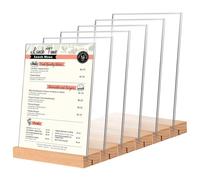 PORFOYO 6 Pièces Présentoir De Table A5, Supports De Panneau A5 En Acrylique, Porte Affiche A5 Porte Menu Présentoir Support De Menu Porte-Menu avec Base en Bois Pour Restaurant, Hôtel, Bureau, Cafés