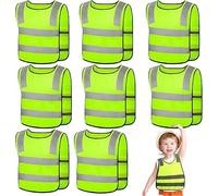 PORFOYO 8 Pcs Gilet de Sécurité pour Enfants, 360° Visibilité à Gilet Réfléchissante pour 3-12 Ans Enfants, Gilet Jaune Réfléchissant Oui Nuit Marche Idéale pour Garçons et Filles (Taille Universelle