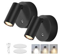 PORFOYO Applique Murale avec Interrupteur, 2 Pièces Orientable à LED Liseuse Lampe de Lecture Dimmable 3 Couleurs de Lumière Lampe de Chevet Murale Moderne pour Chambre Salon Camping