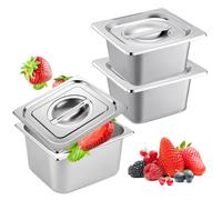 PORFOYO Bac Inox 3 Plateaux Inox Professionnels avec Couvercles (17.5x16.6x10 cm), Bac Gastronorme GN 1/6 pour Restauration,Cuisin,Buffet, Conteneurs Alimentaires Empilables