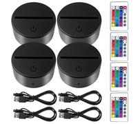 PORFOYO Bae De Lampe De Nuit LD 3D,Lot De 4 7 Couleurs,Bse De Lampe LD 3D Avec 4 Télécommande Et Câble USB,Bases De Lumière LED 3D,Base De Lumière LED Pour Magasin,Café,Chambre，Acrylique,Plexiglas