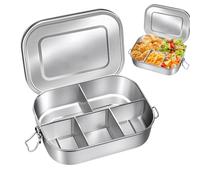 PORFOYO Boîte à Bento en Acier Inoxydable, 1600ml Boîte à Lunch avec 5 Compartiments, Anti Fuite, Boîte à Déjeuner, Bento Box pour Bureau, Voyage, Camping, Enfants et Adultes