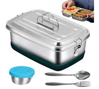 PORFOYO Boîte à Bento en Acier Inoxydable 2000ML, Lunch Box Inox Doble capa 3 Compartimentos Étanche avec Couvercle Hermétique, Boîte à Déjeuner Isotherme pour École,Bureau,Pique-nique