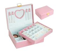 PORFOYO Boîte À Bijoux En Velours, Boite A Bijoux Femme 2 Étages, Velours Boîtes À Bijoux Avec Miroir, Boîte À Bijoux De Voyage, Coffret À Bijoux Pour Bagues Bracelets Colliers