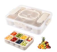 PORFOYO Boîte à goûter avec 8 compartiments et couvercle, boîte à collation avec compartiments et fourchettes, bol à collation avec couvercle et poignée, assiette à collation avec poignée, pour