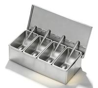 PORFOYO Boîte à Ingrédients En Acier Inoxydable 4 Compartiments: Organisateur De Condiments à 4 Compartiments, Avec Couvercle Et Cuillère, Station De Garniture De Pizza Pour La Maison à Domic