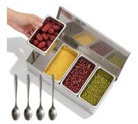 PORFOYO Boîte À Ingrédients Pizza, Vitrine Réfrigérée, 4 Compartiments Avec Couvercle Et Cuillère Épaisse Durable Anticorrosion Compartiments Amovibles Facile À Nettoyer