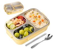 PORFOYO Boîte À Lunch En Acier Inoxydable Pour Enfants, Boîte À Déjeuner En Acier Inoxydable Avec 3 Compartiments 1000ML, Bento Box Étanches Pour École Pique Nique Travail, Lave-Vaisselle(jaune)