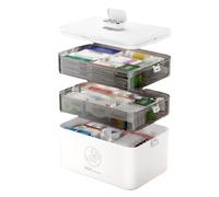 PORFOYO Boite a Pharmacie, 3 Niveaux 30x16,5x24cm avec Anse Portable, Boite Pharmacie Rangement Pliable pour Maison et Voyage, Grande Boite Rangement Medicament Multifonction pour Usage Quotidien