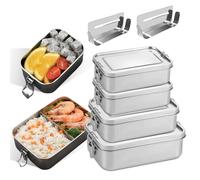 PORFOYO Boite Alimentaire Inox Avec Compartiment Amovible, Lot de 4 Boîte à Bento en Acier Inoxydable, Volumes 550 Ml 850 Ml,1400 Ml,Lunchbox étanche, Lunch Box Inox pour Soupe, Salade, Déjeuner