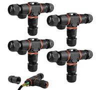 PORFOYO Boîte De Jonction 3 Voies, 4 Pièces, Boîte De Jonction En T, Connecteurs De Câble A 3 Broches Etanches, Noir, IP68, Pour Jardin, Extérieur, Eclairage De Jardin, Eclairage Souterrain
