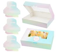 PORFOYO Boite Papier Avec Fenêtre Transparente,30 PCS 21.5x13.5x5 Cm Boîtes A Cupcakes,Boite Pâtisserie Pour Cookies,Boîtes En Papier Kraft Avec Fenêtre Pour Pâtisseries,Macarons,Gâteaux