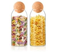 PORFOYO Boîtes de Conservation En Verre, 2 Pièces 1200ml Bocaux en Verre avec Bouchon en Liège, Bocaux Rangement Cuisine pour Sucre Café Pâtes Riz Farine Avoine Noix Thé Bonbons Épices Aliments Secs