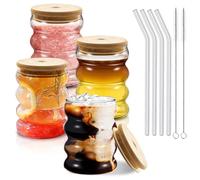 PORFOYO Bubble - Lot de 4 verres à latte macchiato - Avec couvercle et paille - 530 ml - Verres à long drink - Verres à café glacé pour eau, lait, soda