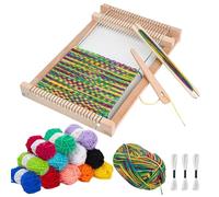 PORFOYO Cadre à tisser en bois pour enfants, 29 x 19 cm, idéal pour les débutants - Grand métier à tisser pour enfants - Avec accessoires et fil pour des idées créatives - Avec beaucoup de fil