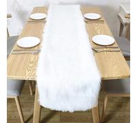 PORFOYO Chemin De Table Blanc 180x35cm, Fausse Fourrure, Nappe De Table Fourrure Pour Noël, Mariage, Décoration De Table À Manger