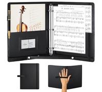 PORFOYO Classeur pour partitions A4 en cuir PU, avec classeur à 3 anneaux, poche intérieure et sangle de main, noir