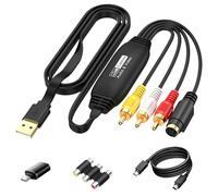 PORFOYO Convertisseur VHS Numérique, Video Grabber USB 2.0, Convertisseur CVBS & S-Video vers USB, Capture Vidéo HD 1080P, Adaptateur AV & RCA, Compatible Windows, Android et MacOS