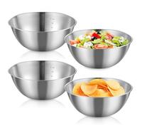 PORFOYO Cul De Poule Inox, 4 Pièces Saladiers 1200ml, Cul De Poule Inox, Bol Inox, Saladier Inox Avec Balance Pour Mélanger Salade De Fruits, Riz Et Pâtes