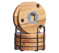 PORFOYO Dessous De Verre En Bois D'acacia, Lot De 6, 10 Cm, Rond, Bois Naturel, Pour Table Basse, Table À Manger, Tasses, Verre, Maiso, Bar