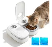 PORFOYO Distributeur Croquettes Chat Automatique 2 Repas, Distributeur Croquette Chat avec Minuterie 48h, Gamelle Chat Automatique pour Chats et Petits Chiens