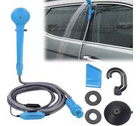 PORFOYO Douche Camping Portable 12V avec Pompe 7m de Tuyau, Kit de Douche de Camping pour Camping, Voiture, Jardin, Chiens - Douche Portable avec 5m Câble, 3,5L/Min, Accessoires, Bleu