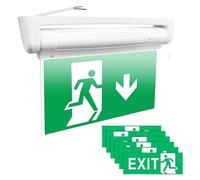 PORFOYO Éclairage de Secours LED avec Batterie de 3h, Secours Panneau Lumineux avec 6 Pictogrammes, Éclairage de Sortie de Secours pour Mur/Plafond, Test Manuel