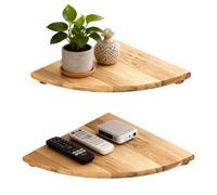 PORFOYO Étagère d’Angle Murale, Lot de 2 Étagères Murales Bois 18cm, Étagère Murale Angle Flottante Vintage en Chêne Massif pour Salon, Chambre, Cuisine