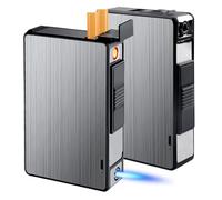 PORFOYO Étui À Cigarettes Avec Briquet - 2pcs Briquet Tempête - Coupe-Vent - Briquets À Gaz - Étui À Cigarettes Avec Usb Rechargeable - Briquets Tempête Rechargeable - Peut Contenir 20 Cigarettes