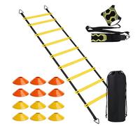 PORFOYO Football Entrainement Kit, Kit Entrainement Foot, Football Kick Entraîneur, Échelle De Rythme 6 Mètres, 12 Cônes De Disque, Accessoires D'entraînement De Football pour Enfant Et Adultes