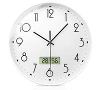 PORFOYO Horloge Murale 12 Pouces Horloge Murale Silencieuse avec Température Et Humidité, Horloge Radio-Pilotée Moderne Pendule Murale Horloges Murales À Piles pour Chambre, Cuisine, Bureau, Salon