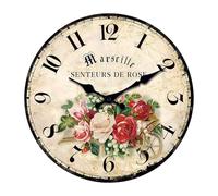 PORFOYO Horloge murale 30 cm - Rose vintage - Silencieuse - Sans bruit de tic-tac - Horloge de cuisine en bois pour salon, chambre à coucher, cuisine, bureau - 30 cm