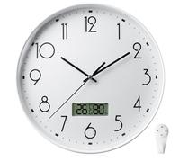 PORFOYO Horloge Murale 30CM, Horloge Murale Silencieuse, Ronde Décorative Fonctionne sur Pile, Pendules et Horloges, Balayage Silencieux pour La Maison, Le Bureau, L'école, La Cuisine, Blanc