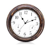 PORFOYO Horloge Murale, Horloge De Jardin, Horloges D'extérieur, Horloge Murale Étanche avec Thermomètre Hygromètre, 12 Pouces, Horloge Murale Vintage Étanche pour Terrasse, Piscine