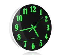 PORFOYO Horloge Murale Lumineuse, Horloge Murale Silencieuse 30 cm, Pendule Murale Fluorescente, Grande Horloge Murales À Piles pour La Maison, Le Bureau, L'École