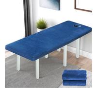 PORFOYO Housse pour table de massage avec trou, table de massage - Drap-housse en tissu éponge - 80 x 190 cm - Velours cristal épais - Lavable - Housse élastique pour lit de beauté - Bleu