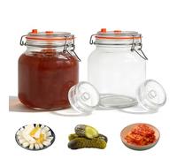PORFOYO Jarre de Fermentation 2L, Verre à Fermentation avec Évent d’Air, Pour Kéfir, Kimchi, Choucroute et Levain, Bocal avec Couvercle en Silicone et Poids, Lot de 2