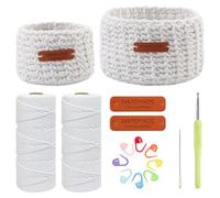 PORFOYO Kit de Crochet pour Débutants, 2 Pièces Paniers à Crochets Rond, Kit de Crochet DIY de 4,5 mm et Fil de 5 mm D'épaisseur, pour les Débutants