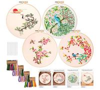 PORFOYO Kit de Démarrage de Broderie: 4 Pièces Fils à Broder Kit, Broderie Débutant Outil, Embroidery Starter set pour Adultes Débutant, d'aiguilles de Fils de Couleur set, Cerceaux de Broderies