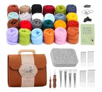 PORFOYO Kit de démarrage de feutrage à sec, 24 couleurs, kit de feutrage pour débutants, kit de feutrage à l'aiguille avec outils, instructions et rangement, kit complet de feutrage pour projets de