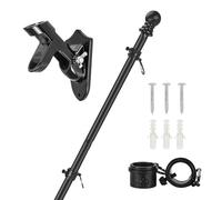 PORFOYO Kit de mât de drapeau avec support de drapeau, 1,5 m en acier inoxydable, avec anneaux rotatifs à 360° et pointe sphérique, support en aluminium, support mural pour la maison, le jardin, la