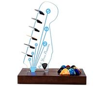 PORFOYO Light Up Support médiator de guitare en acrylique avec base en bois Accessoire de guitare électrique Accessoires de guitare pour rangement et affichage Cadeau pour guitaristes